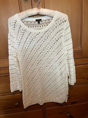 Talbots White Open-Knit Scoop Neck Sweater